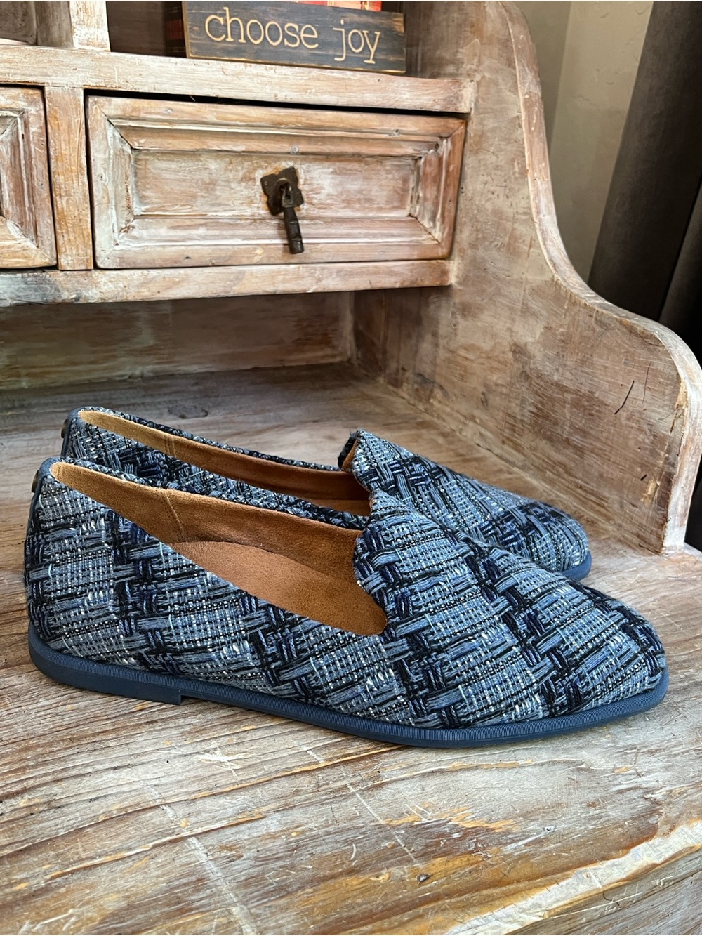 💙 Vionic Willa 2.0 Flat Size 9 WIDE Dark Denim Blue Tweed Slip On